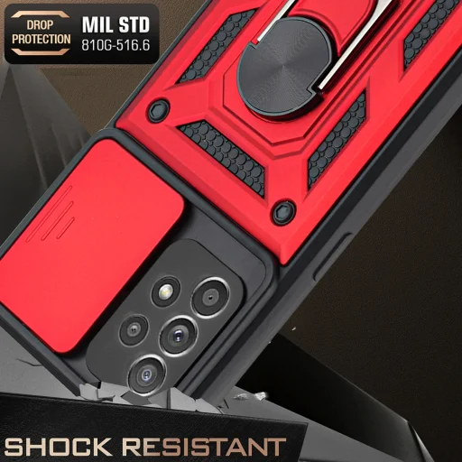 Samsung Galaxy A53 5G Ring Lens tok kameralencse védővel, kihajtható mágneses támasszal kék Alphajack - 7