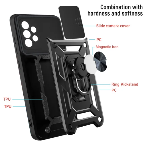 Samsung Galaxy A53 5G Ring Lens tok kameralencse védővel, kihajtható mágneses támasszal kék Alphajack - 3