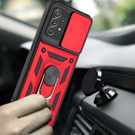 Samsung Galaxy A53 5G Ring Lens tok kameralencse védővel, kihajtható mágneses támasszal kék Alphajack - 8