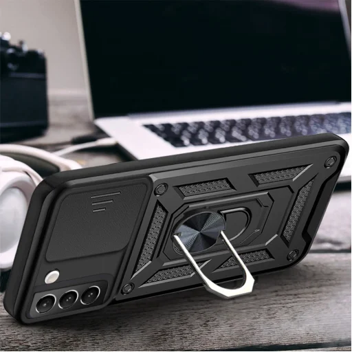 Samsung Galaxy S22 Plus Ring Lens tok kameralencse védővel, kihajtható mágneses támasszal rose gold Alphajack - 3