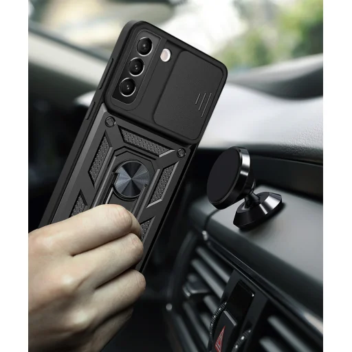 Samsung Galaxy S22 Plus Ring Lens tok kameralencse védővel, kihajtható mágneses támasszal rose gold Alphajack - 6