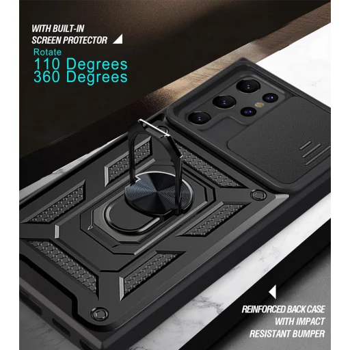 Samsung Galaxy S22 Ultra Ring Lens tok kameralencse védővel, kihajtható mágneses támasszal rose gold Alphajack - 4