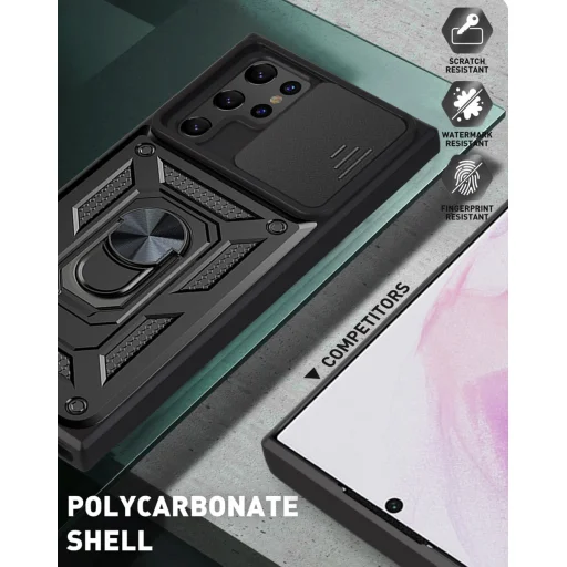 Samsung Galaxy S22 Ultra Ring Lens tok kameralencse védővel, kihajtható mágneses támasszal rose gold Alphajack - 9