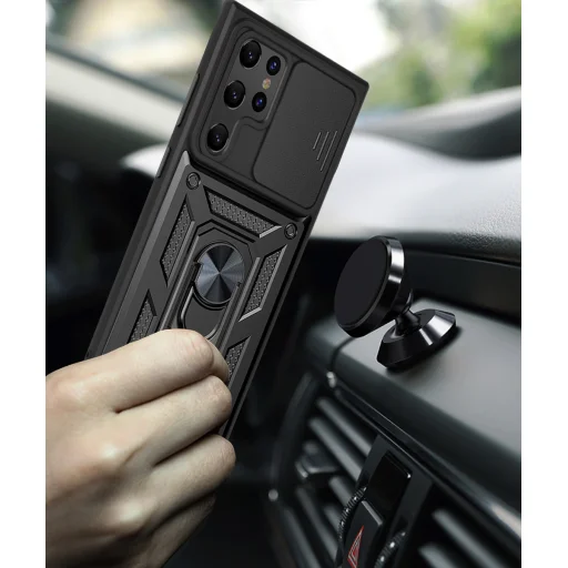 Samsung Galaxy S22 Ultra Ring Lens tok kameralencse védővel, kihajtható mágneses támasszal rose gold Alphajack - 2