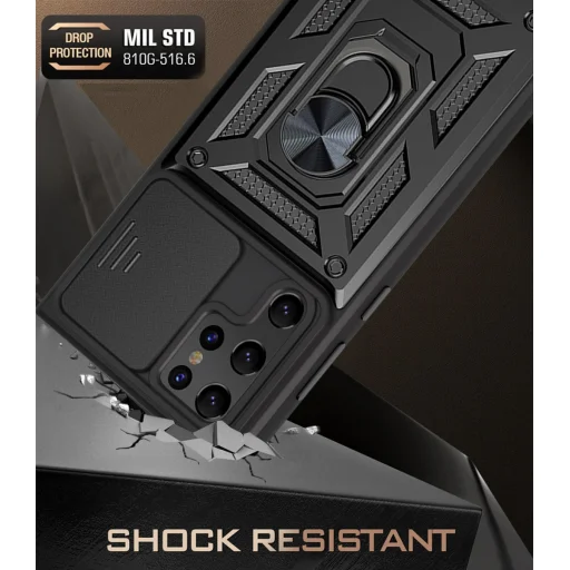 Samsung Galaxy S22 Ultra Ring Lens tok kameralencse védővel, kihajtható mágneses támasszal rose gold Alphajack - 3