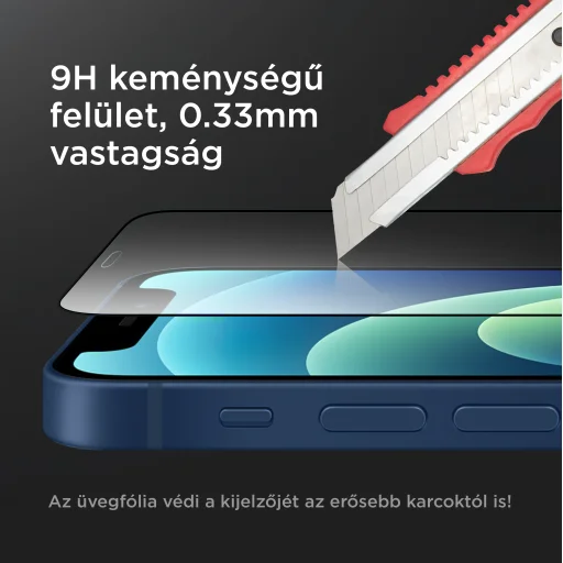 iPhone 12 Pro Max kijelzővédő fekete keretes üvegfólia, felhelyezést segítővel 5D 0.33mm 9H Alphajack - 3