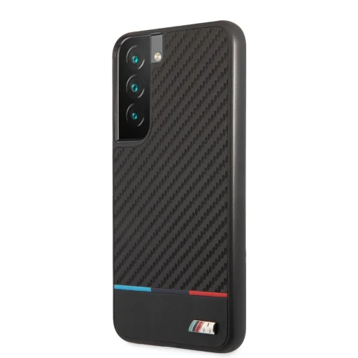 Samsung Galaxy S22 BMW M PC / TPU Tricolor Stripes hatású tok fekete (BMHCS22SPUCARTCBK) - 1