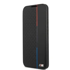 Samsung Galaxy S22+ Plus BMW PU Triangles Tricolor fliptok fekete (BMBKS22MTRTBK)