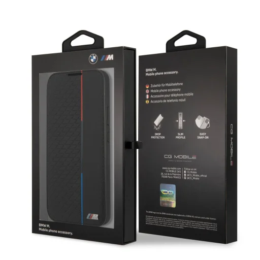 Samsung Galaxy S22+ Plus BMW PU Triangles Tricolor fliptok fekete (BMBKS22MTRTBK) - 3