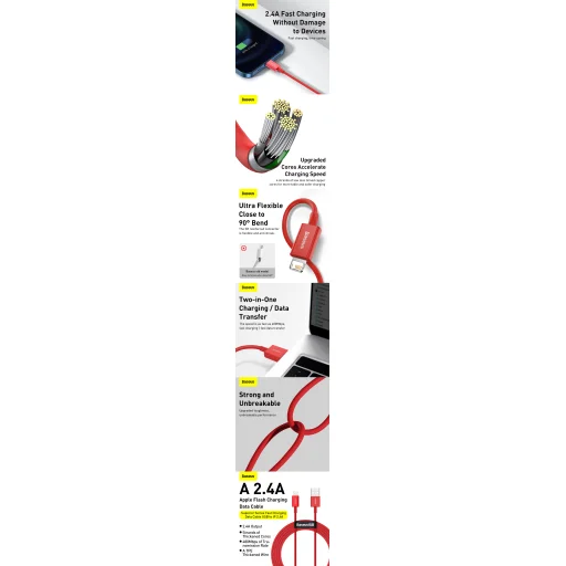 Baseus Superior USB - Lightning kábel 2.4A 1m piros (CALYS-A09) - 8
