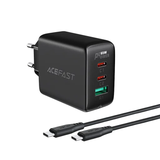 Acefast A13 2 az 1-ben fali töltő 2x USB Type C / USB 65W PD QC 3.0 AFC FCP + töltő kábel fekete - 2
