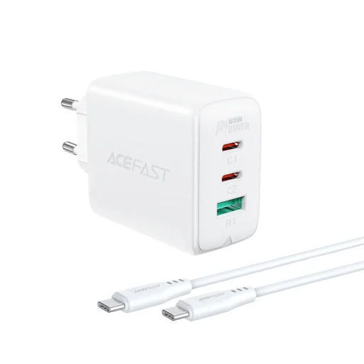 Acefast A13 2 az 1-ben fali töltő 2x USB Type C / USB 65W PD QC 3.0 AFC FCP + töltő kábel fehér - 2