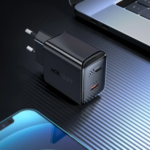 Acefast A21 GaN fali töltő USB Type C 30W PD QC 3.0 AFC FCP fekete - 2