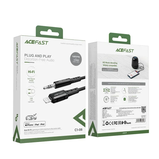 Acefast C1-06 MFI Lightning - 3.5mm mini jack audiokábel 1.2m AUX fekete - 4