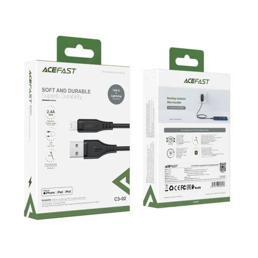 Acefast C3-02 MFI USB - Lightning kábel 1,2 m 2,4 A fekete - 2
