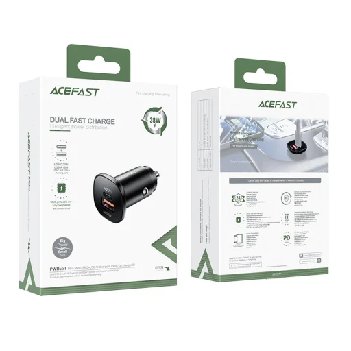Acefast B1 autós töltő 38W USB Type C / USB PPS Power Delivery Quick Charge 3.0 AFC FCP fekete - 2
