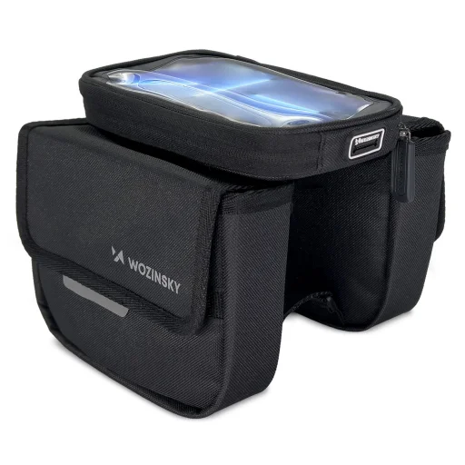 Wozinsky vízálló kerékpártáska vázra helyezhető, telefontartóval 1,5L fekete (WBB26BK) - 4