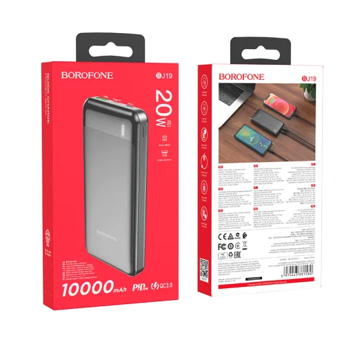 Borofone Incredible BJ19 Powerbank 10000 mAh USB 3.0 + TYPE C PD 20W QC 3.0 18W fekete - 5