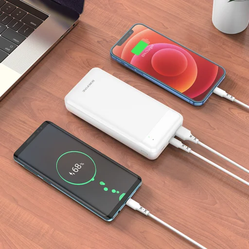 Borofone Incredible BJ19A Powerbank 20000mAh USB 3.0 + TYP C PD 20W QC 3.0 18W fehér - 3