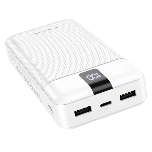 Borofone Mobile BJ20A Powerbank 20000mAh 2XUSB + 3 az 1-ben kábel microUSB, Type C, Lightning fehér - 5