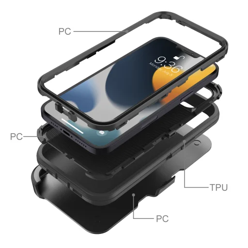 iPhone 13 Pro 360 fokos védelmet biztosító Defender tok kijelzővédővel, övcsipesszel fekete - 2