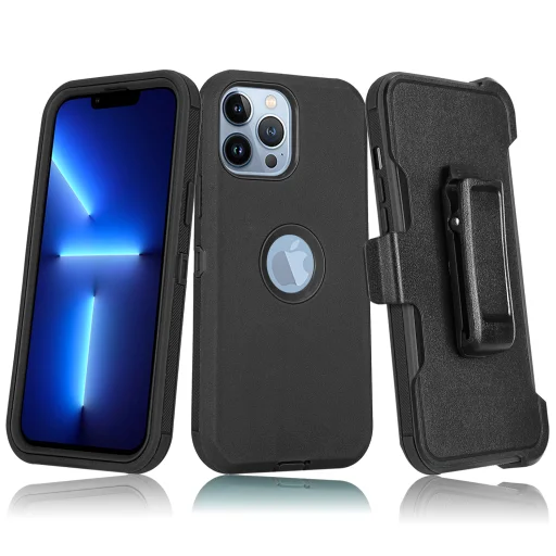 iPhone 13 Pro 360 fokos védelmet biztosító Defender tok kijelzővédővel, övcsipesszel fekete - 4