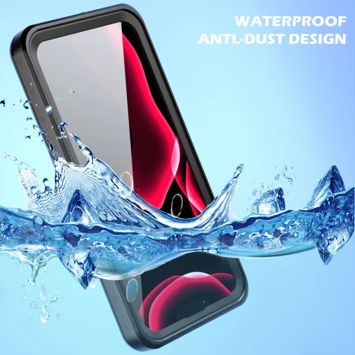 iPhone 13 Pro Max 360 fokos védelmet biztosító IP68 vízálló tok kijelzővédővel, átlátszó, fekete-szürke kerettel - 12