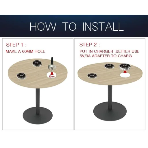 Bútorba építhető vezeték nélküli töltő, USB portokkal (Type-C, USB-A) 60mm - 8