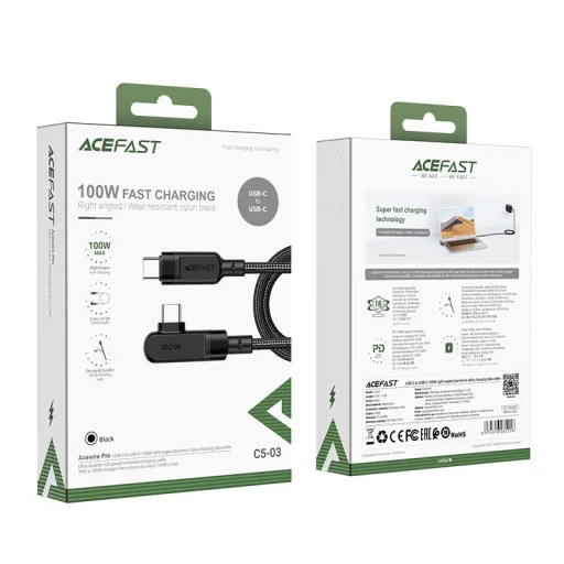 Acefast USB Type-C - USB Type-C kábel döntött fejjel 100W (20V / 5A) 2m fekete - 3