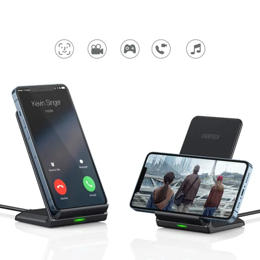 Choetech 2 x Qi vezeték nélküli töltőállvány és vezeték nélküli fekvő töltő 10W fekete - 6