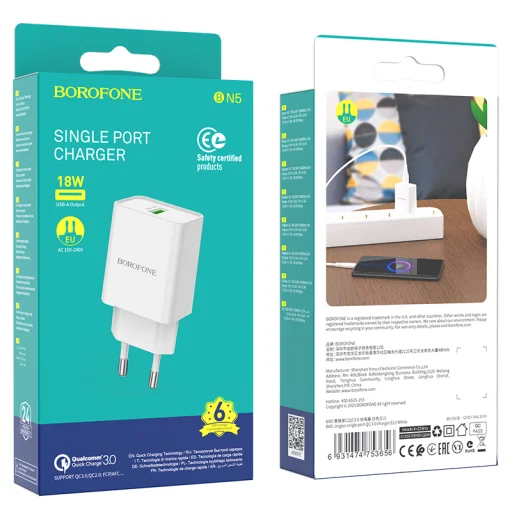 Borofone BN5 Jingrui USB Hálózati töltő QC 3.0 18W fehér - 5