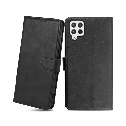 Samsung Galaxy A22 4G mágneses PU bőr fliptok kártyatartóval fekete Alphajack - 1