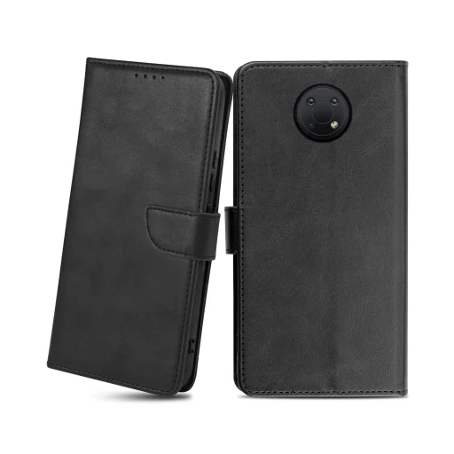 Nokia G10/G20 mágneses PU bőr fliptok kártyatartóval fekete Alphajack  - 1