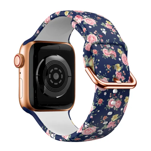 Apple Watch 38/40/41mm szilikon óraszíj virág mintás kék-rózsaszín Alphajack - 1