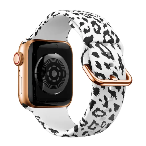 Apple Watch 38/40/41mm szilikon óraszíj fehér leopárd mintás Alphajack - 1