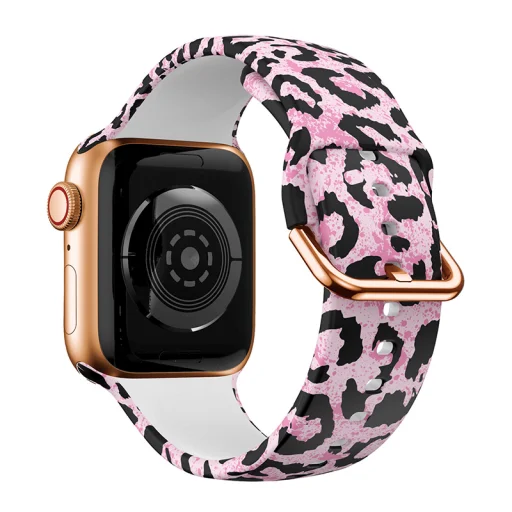 Apple Watch 38/40/41mm szilikon óraszíj rózsaszín leopárd mintás Alphajack - 1