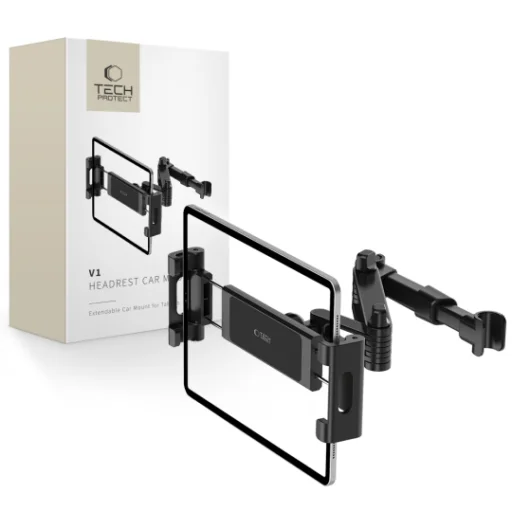 Tech-Protect állítható hosszúságú autós telefontartó, fejtámlára rögzíthető fekete - 1