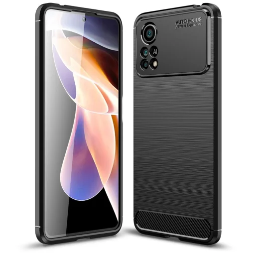 Xiaomi Poco X4 Pro 5G Tech-Protect carbon mintájú TPU tok fekete - 1