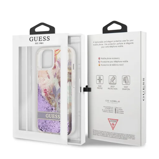 iPhone 13 Mini Guess Liquid Glitter Flower csillámos tok lila - 2