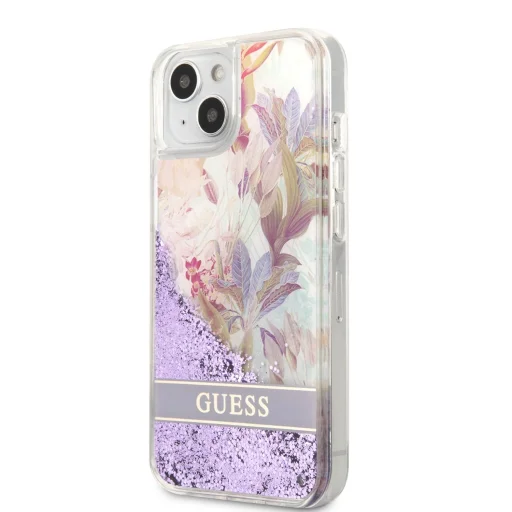 iPhone 13 Mini Guess Liquid Glitter Flower csillámos tok lila - 5