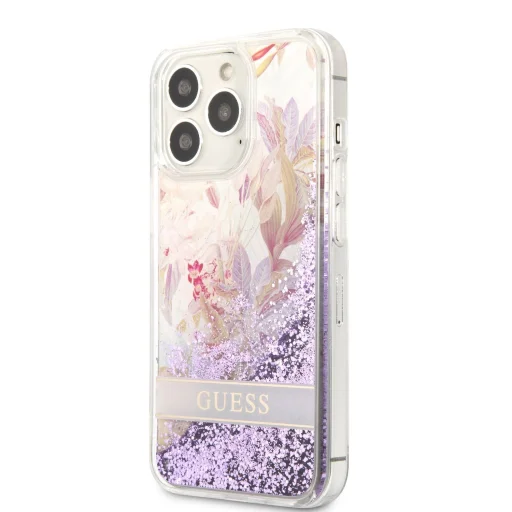 iPhone 13 Pro Guess Liquid Glitter Flower csillámos tok lila - 1