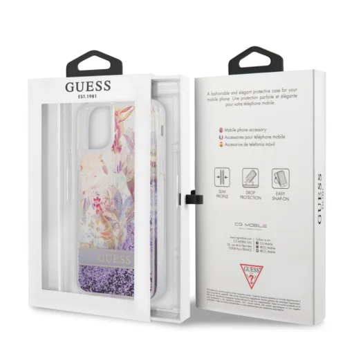 iPhone 11 Guess Liquid Glitter Flower csillámos tok lila (GUHCN61LFLSU) - 5