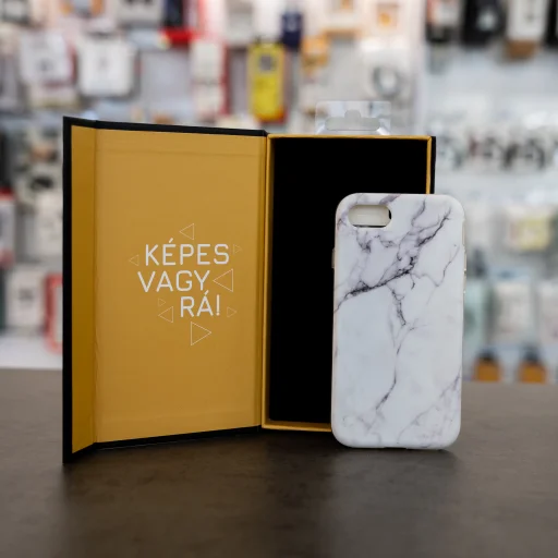 iPhone 7/8/SE2020/SE2022 márvány mintás 360 fokos védelmet biztosító TPU tok kijelzővédővel, fehér Alphajack - 2