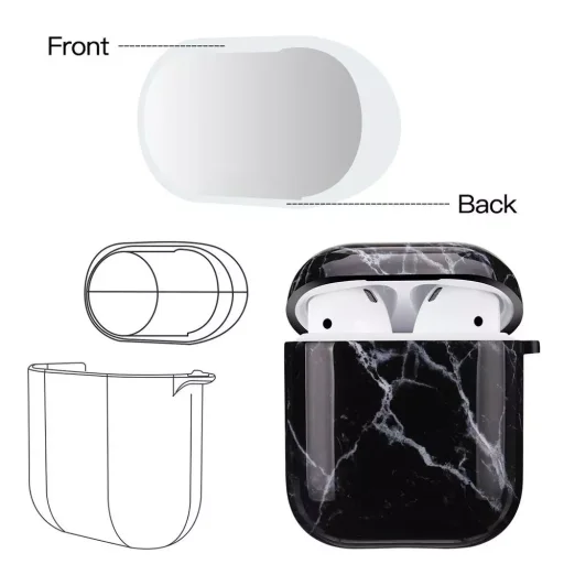 AirPods 1/2 márvány mintás tok fekete Alphajack (AC25) - 5