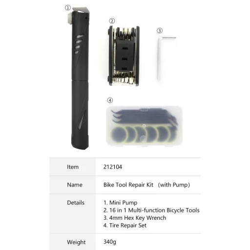Bicikli / kerékpár javító készlet pumpával - 4