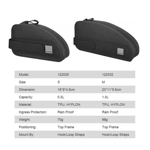 Vázra szerelhető biciklitáska / kerékpártáska cipzárral 0,3L fekete (SAHOO 122035) - 6