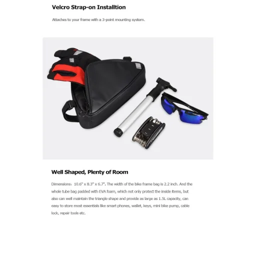 Biciklitáska / kerékpártáska kerékpárváz alá cipzárral 1,5L (SAHOO 122065) - 9