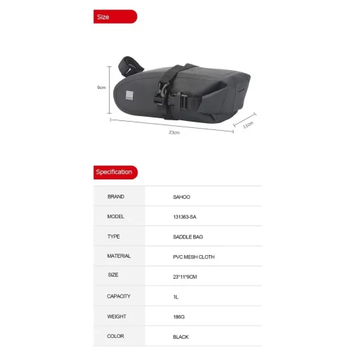 Kerékpártáska / biciklitáska ülés alatt cipzárral 1L (SAHOO 131363-SA) - 6