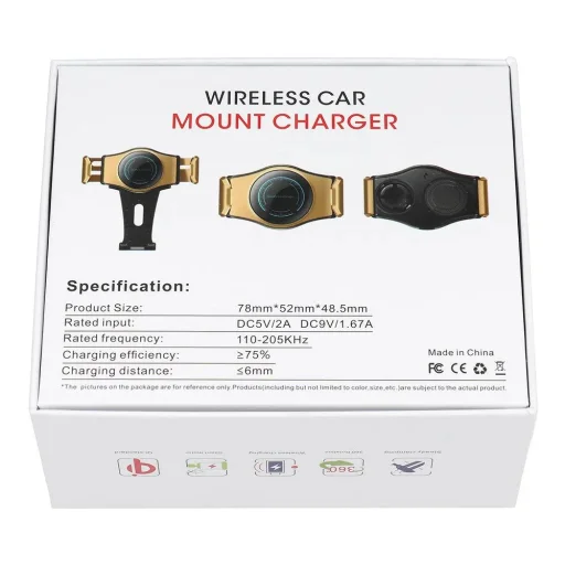 Autós telefontartó T3 automatikus vezeték nélküli töltéssel szellőzőrácsra 15W arany - 8