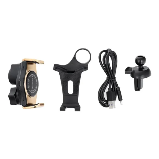 Autós telefontartó T3 automatikus vezeték nélküli töltéssel szellőzőrácsra 15W arany - 6